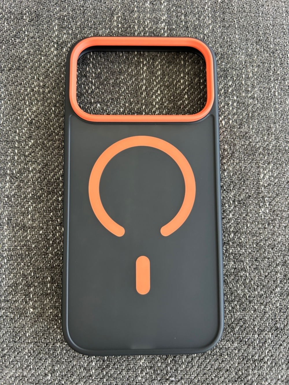 MagSafe-Compatible Black Phone Case with Orange Accents